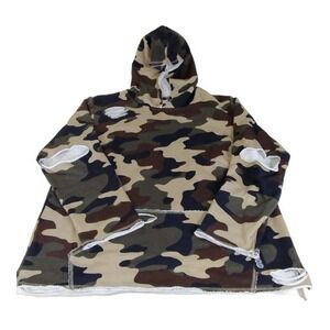 Elwood Mens XXL Camo Camouflage Distressed Hoodie Green Kangaroo Pocket  NWT